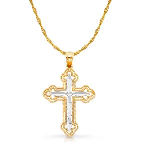 14K Gold Cross Charm Pendant with 1.2mm Singapore Chain Necklace