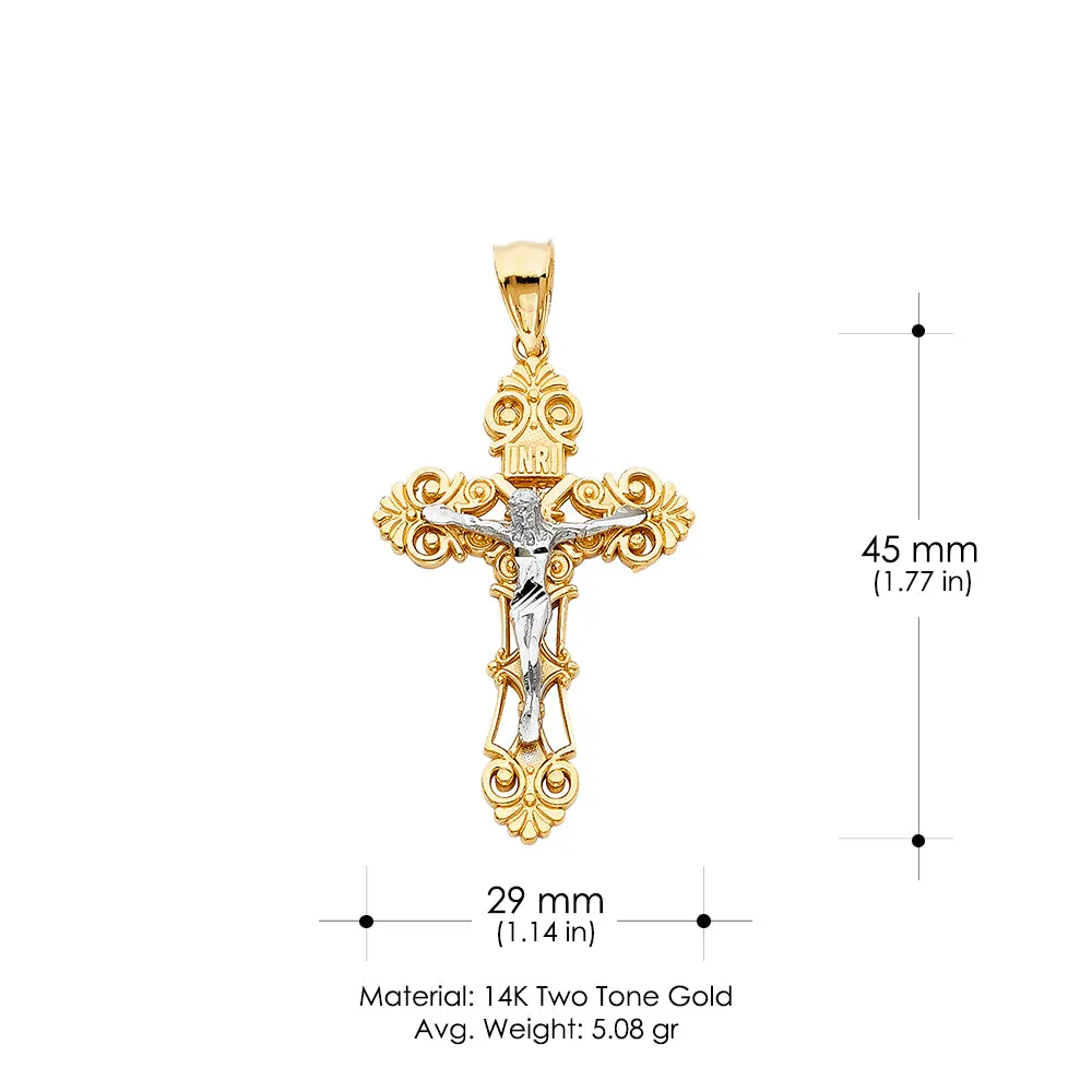 14K Gold Crucifix Charm Pendant with 3.1mm Figaro 3 1 Chain Necklace