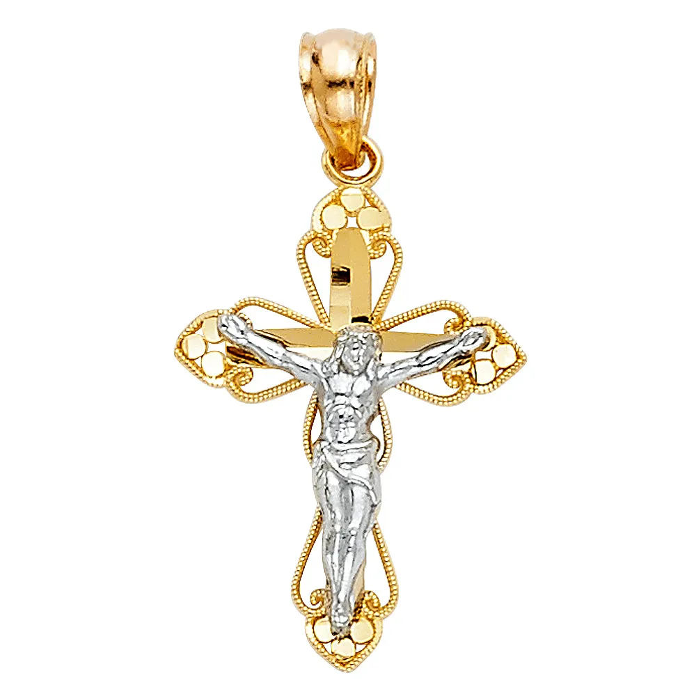 14K Gold Crucifix Cross Pendant with 0.9mm Singapore Chain