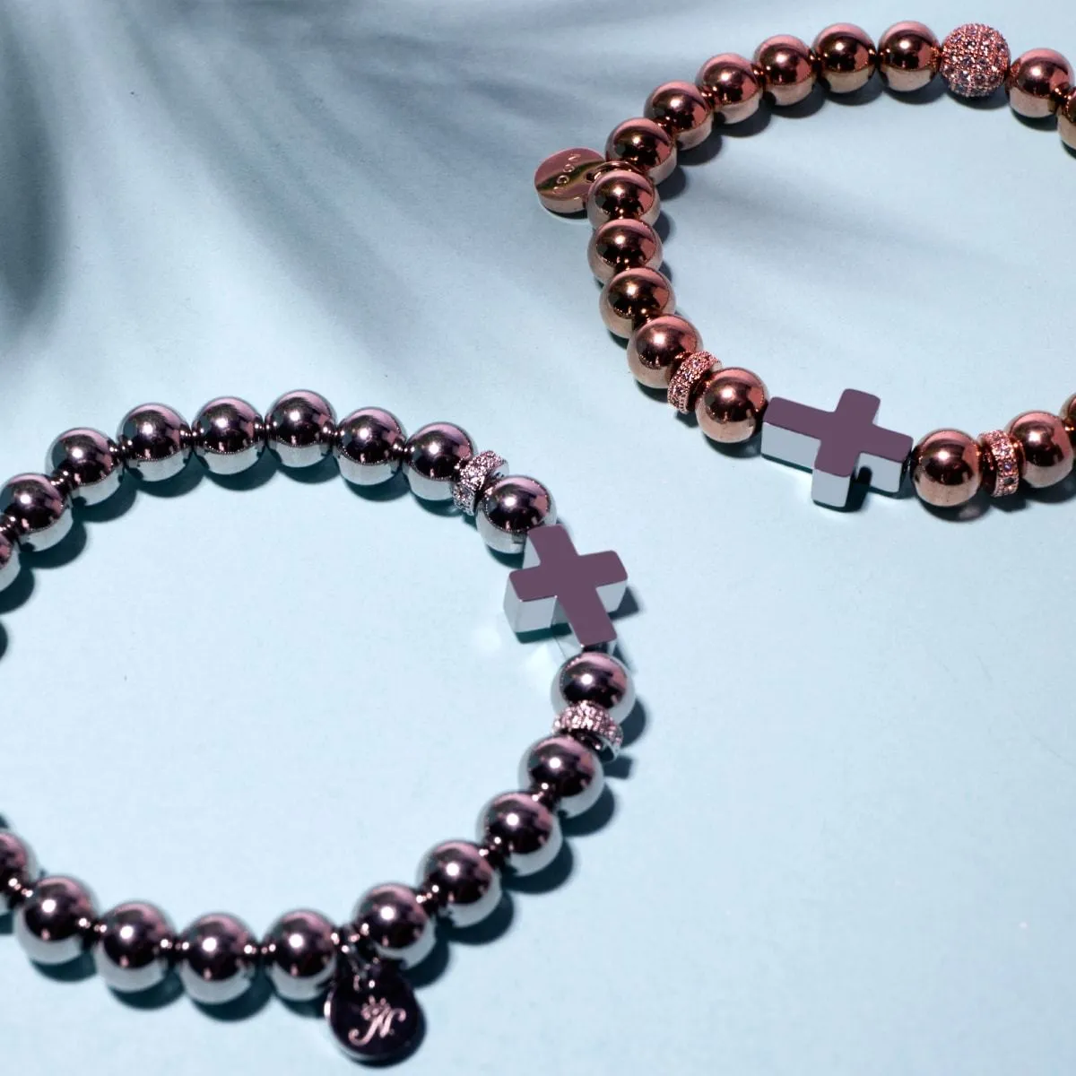 18k Rose Gold and Silver | Gilded Cross Bracelet