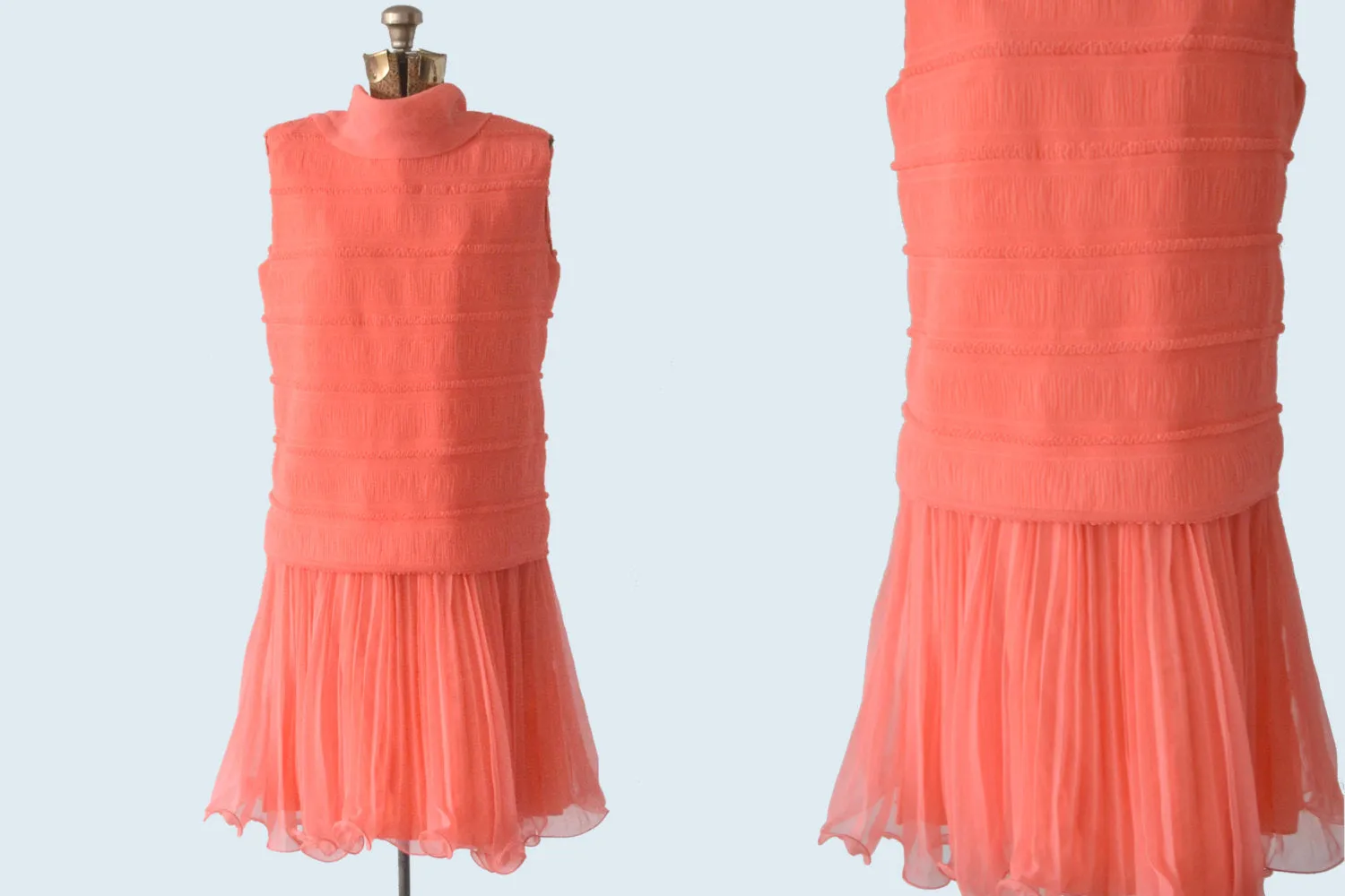 1950s does 1920s coral pink drop waist flapper dress