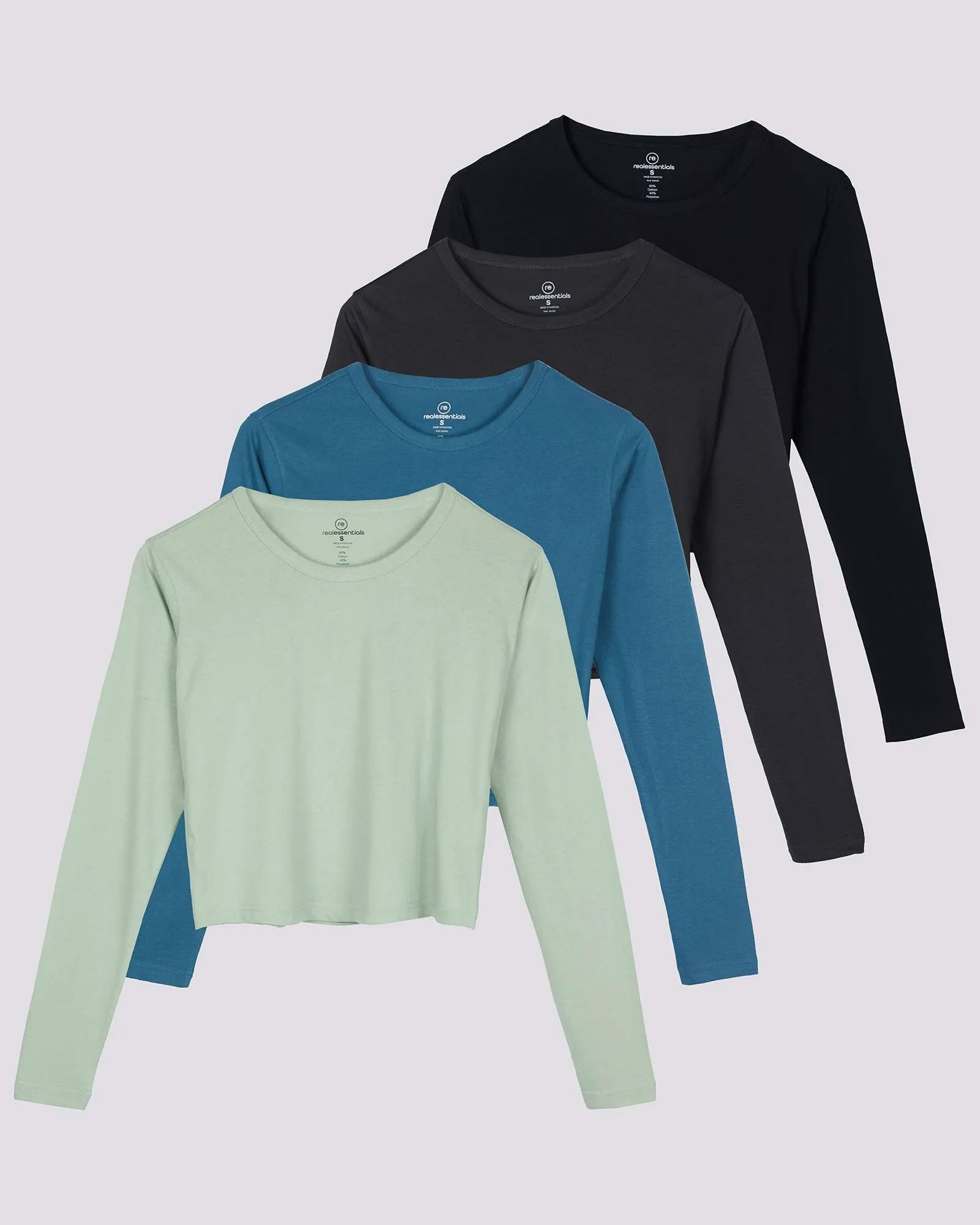 4 Pack: Women's Long Sleeve Crew Crop Top ( Available in Plus Size)