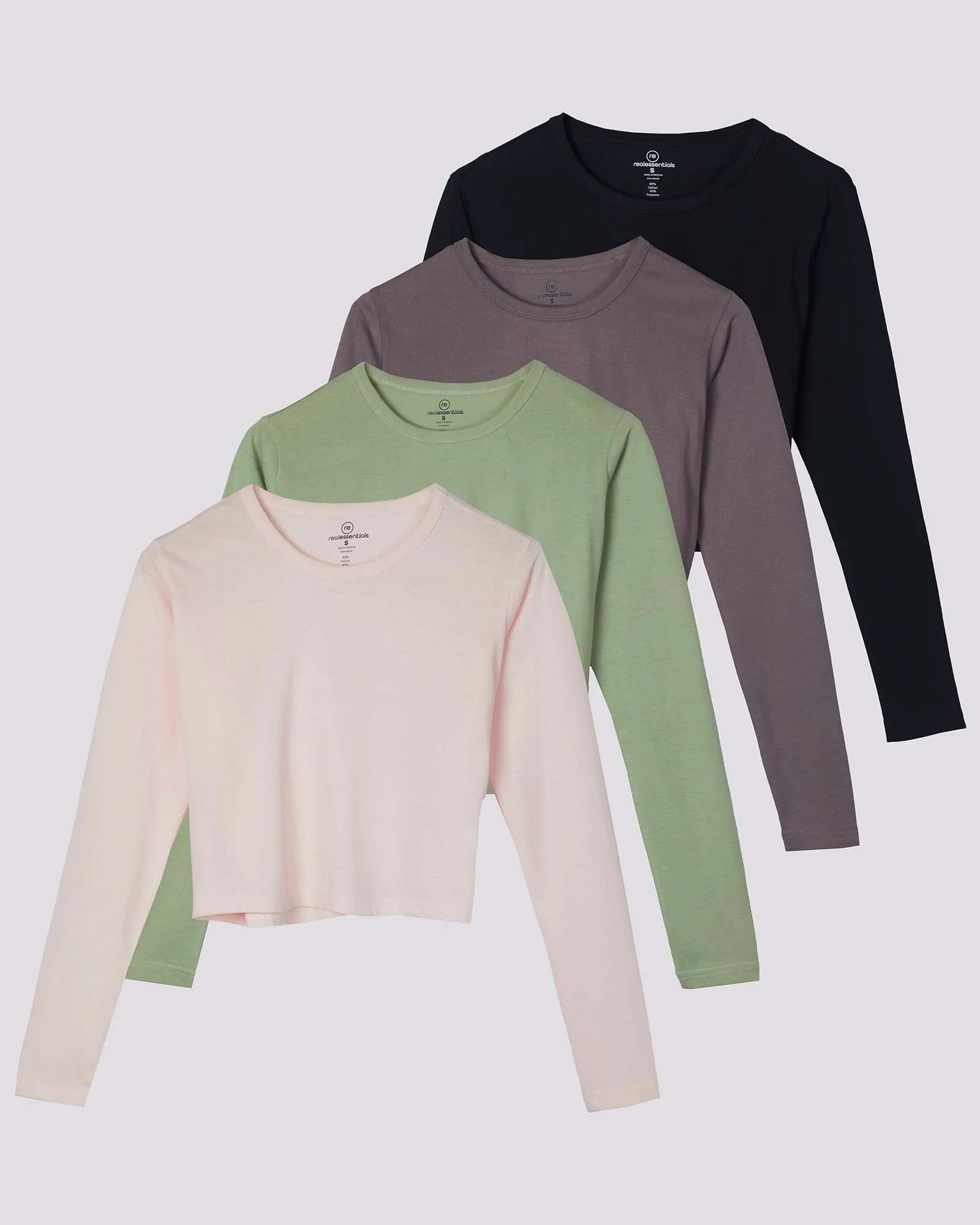 4 Pack: Women's Long Sleeve Crew Crop Top ( Available in Plus Size)