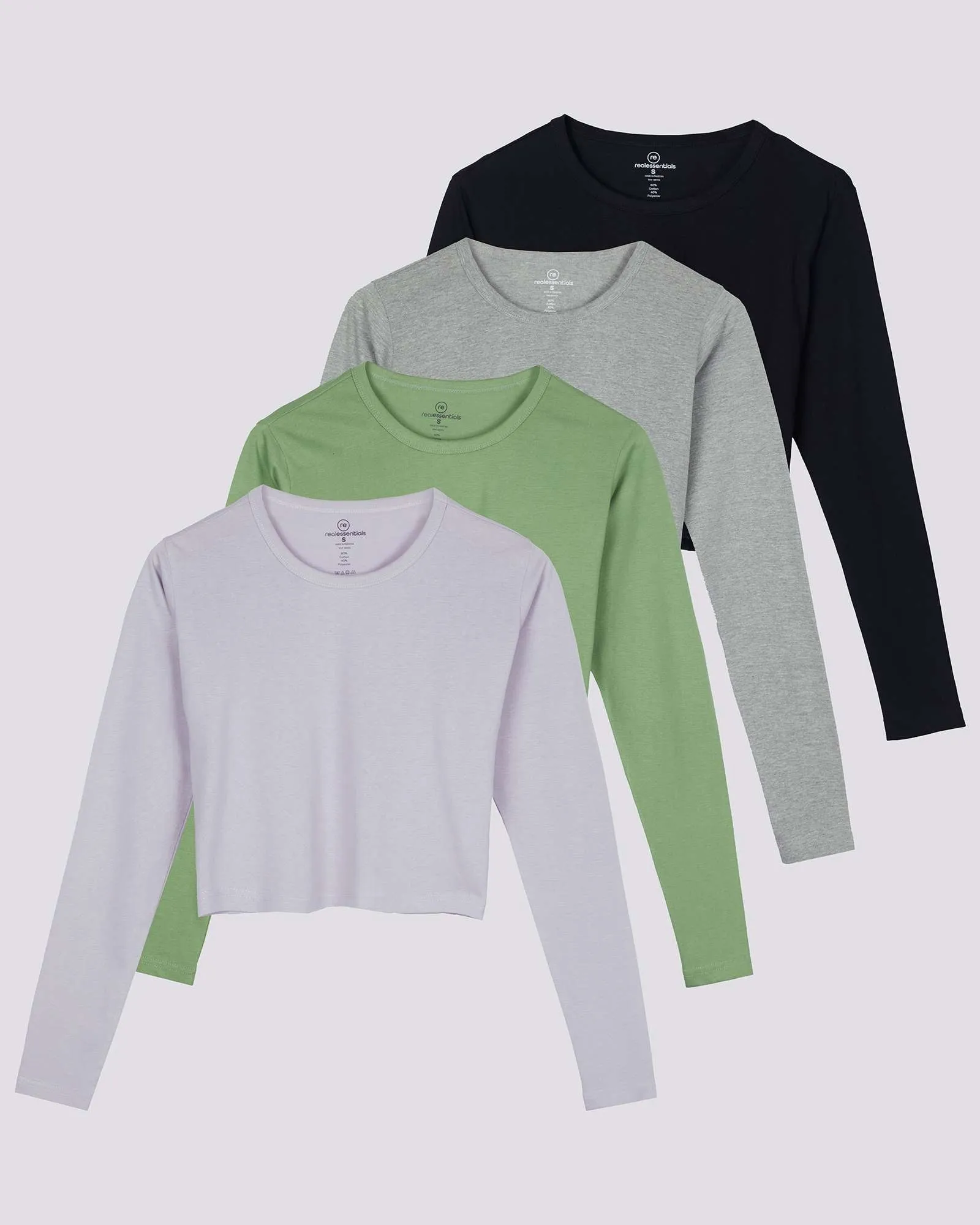 4 Pack: Women's Long Sleeve Crew Crop Top ( Available in Plus Size)