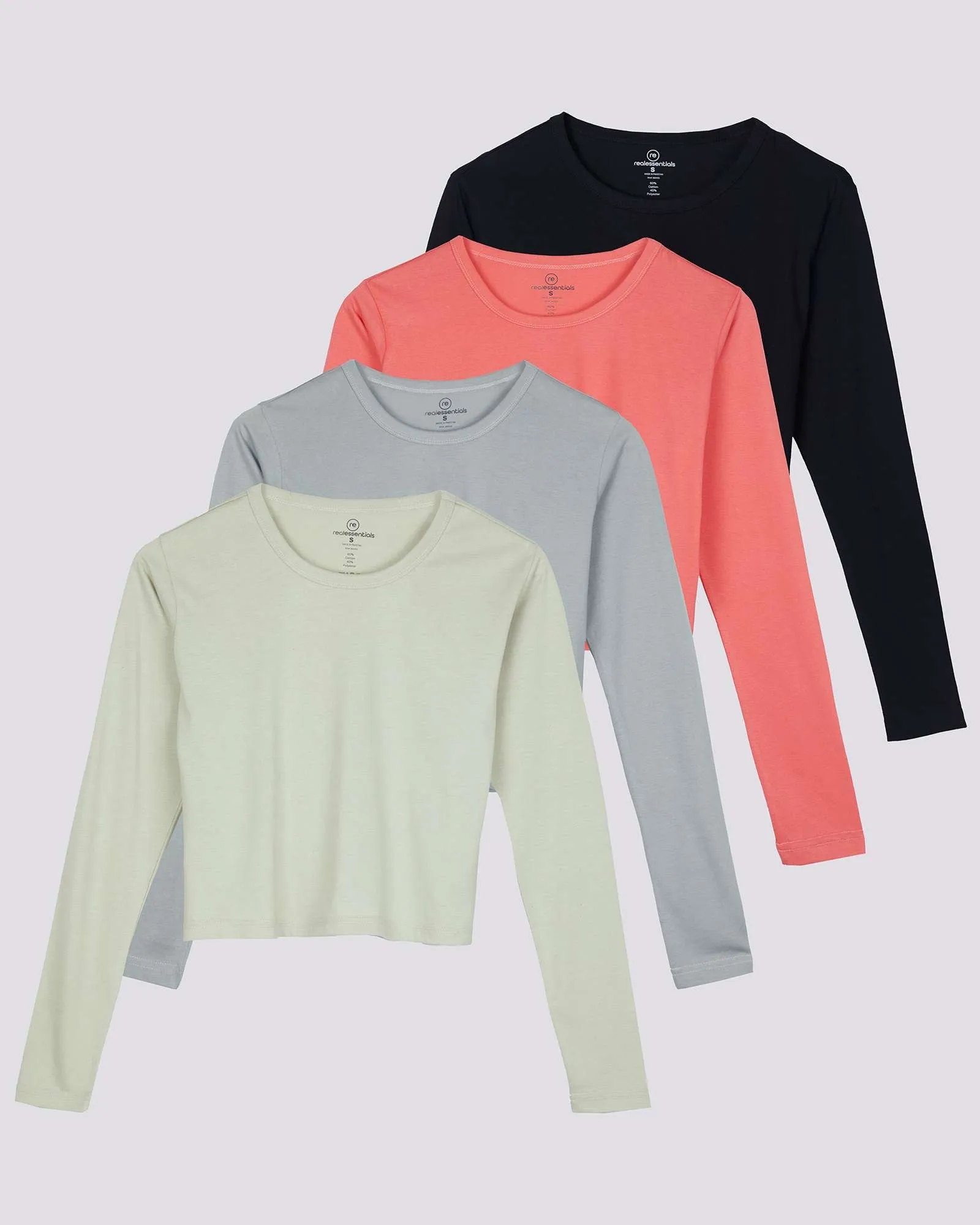 4 Pack: Women's Long Sleeve Crew Crop Top ( Available in Plus Size)