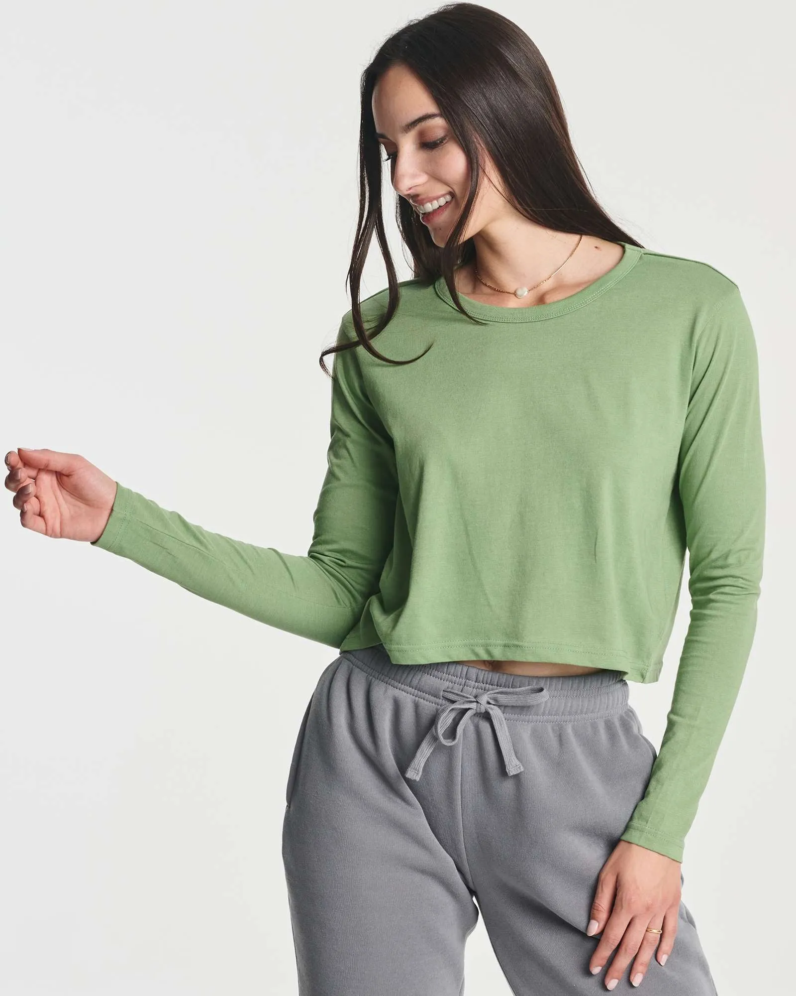 4 Pack: Women's Long Sleeve Crew Crop Top ( Available in Plus Size)