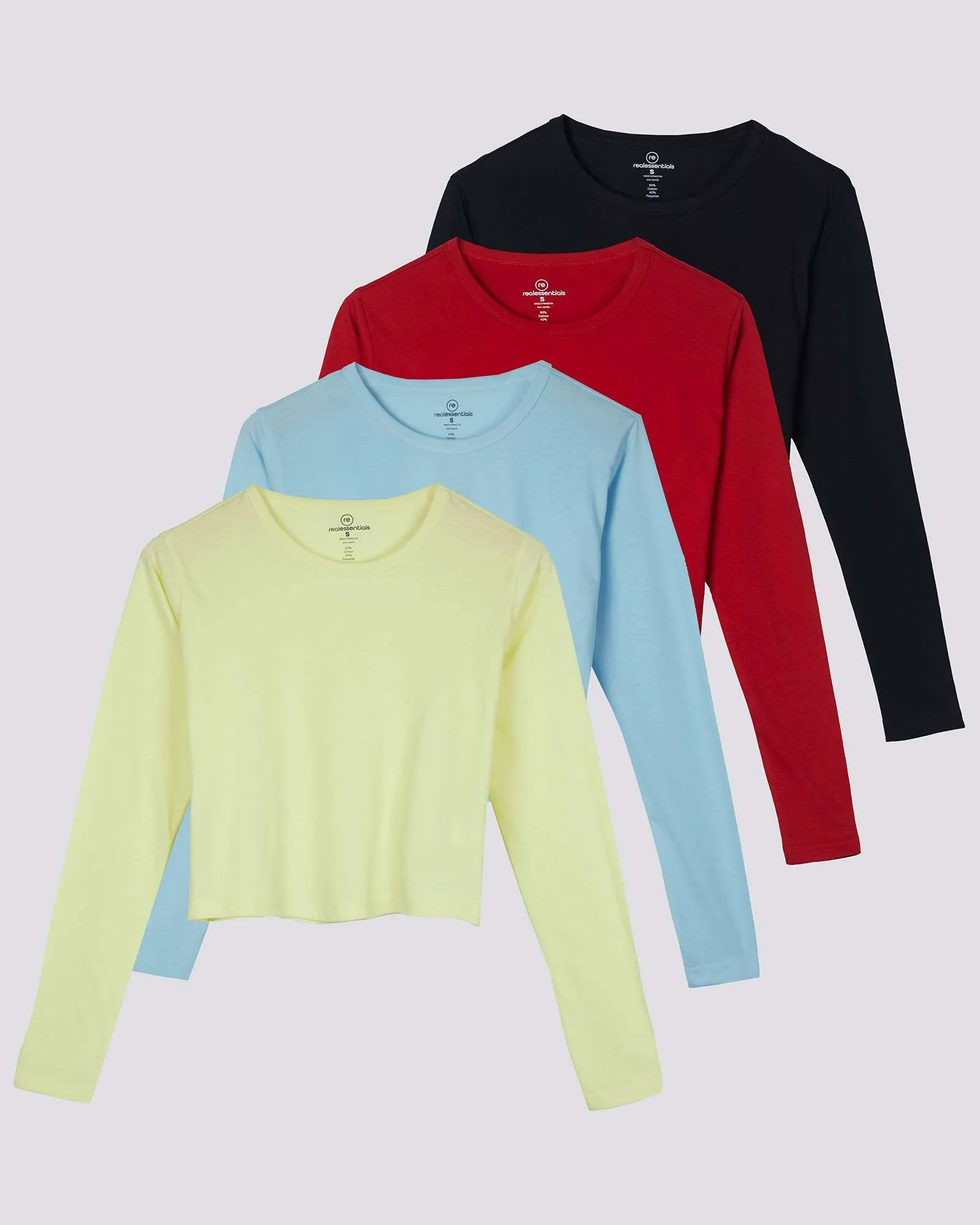 4 Pack: Women's Long Sleeve Crew Crop Top ( Available in Plus Size)