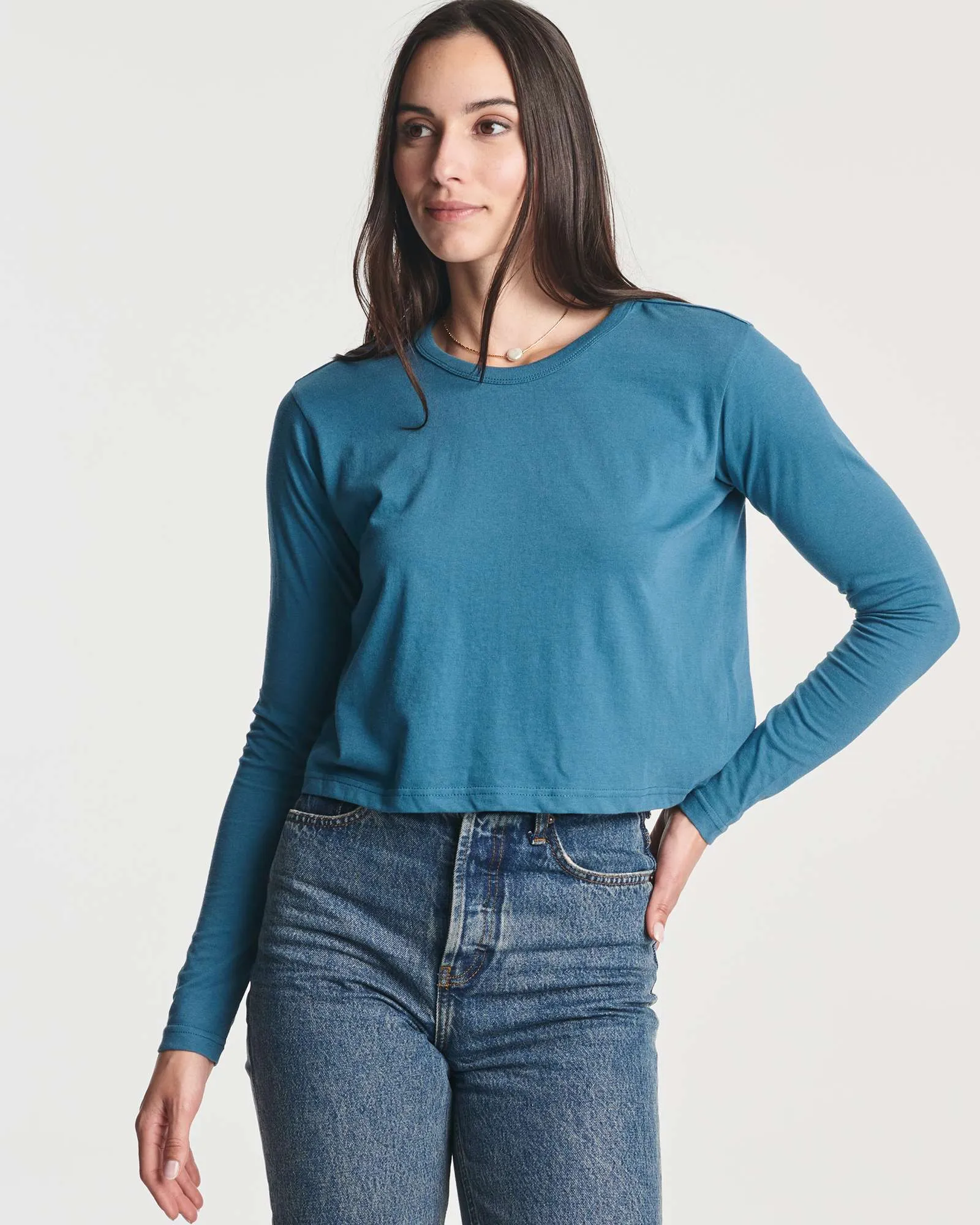 4 Pack: Women's Long Sleeve Crew Crop Top ( Available in Plus Size)