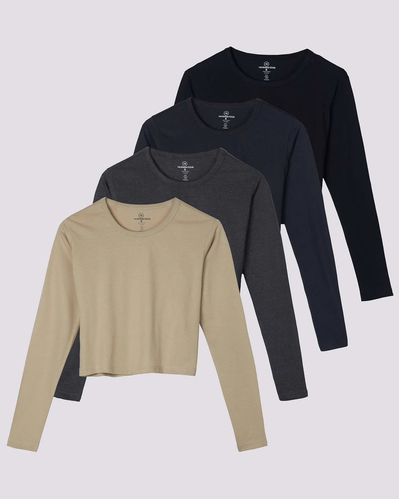 4 Pack: Women's Long Sleeve Crew Crop Top ( Available in Plus Size)