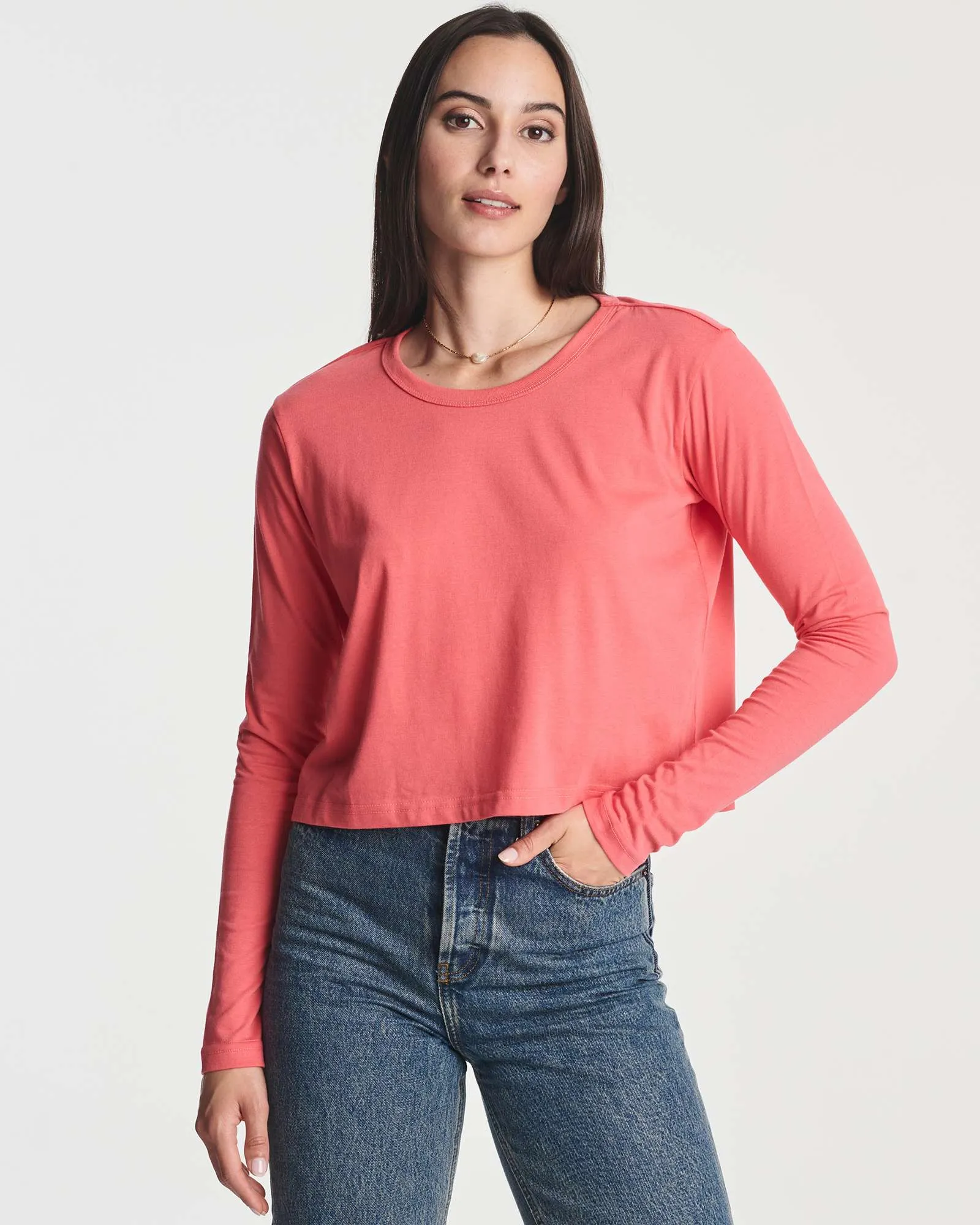 4 Pack: Women's Long Sleeve Crew Crop Top ( Available in Plus Size)