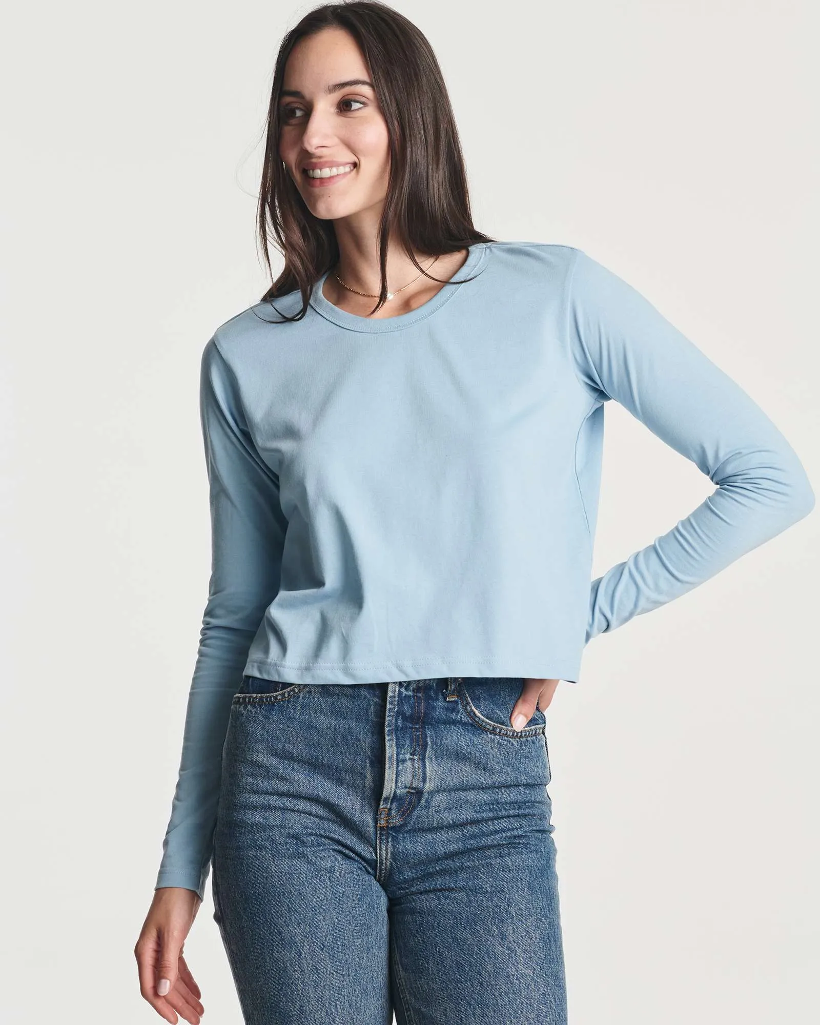 4 Pack: Women's Long Sleeve Crew Crop Top ( Available in Plus Size)