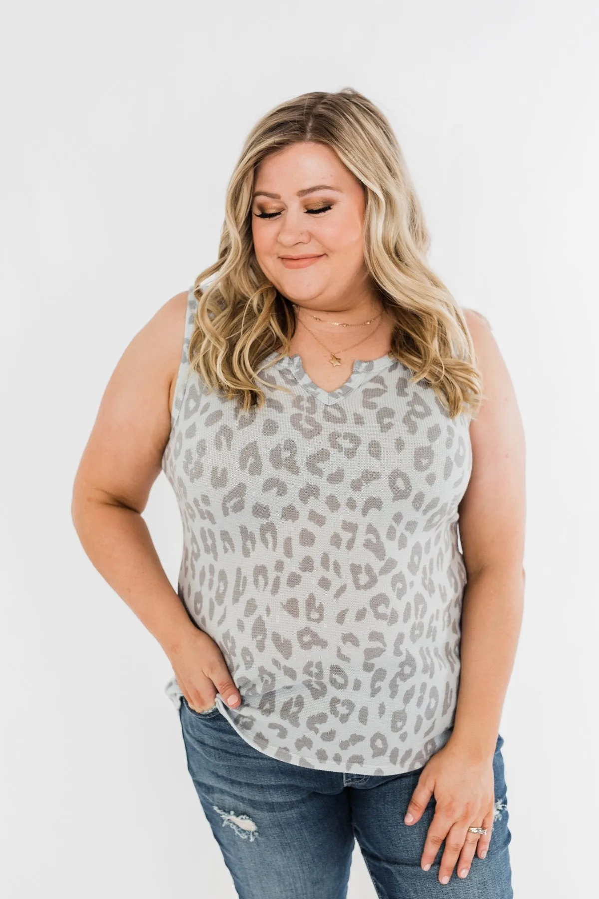 A Beautiful Journey Leopard Knit Tank- Grey