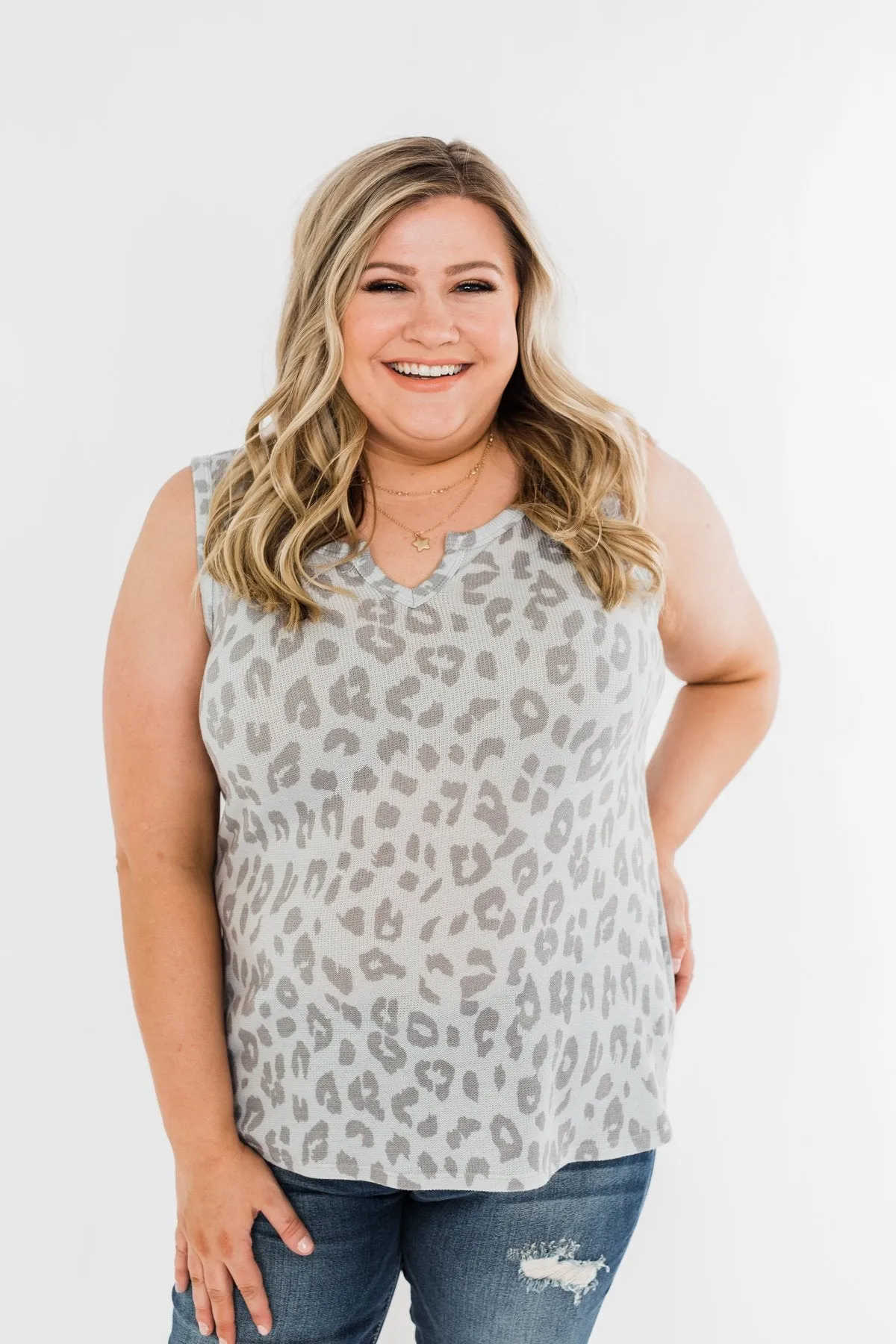 A Beautiful Journey Leopard Knit Tank- Grey