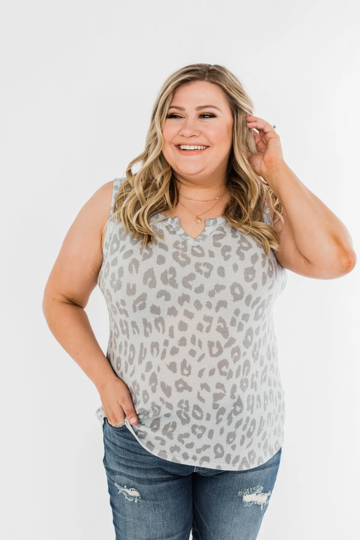 A Beautiful Journey Leopard Knit Tank- Grey