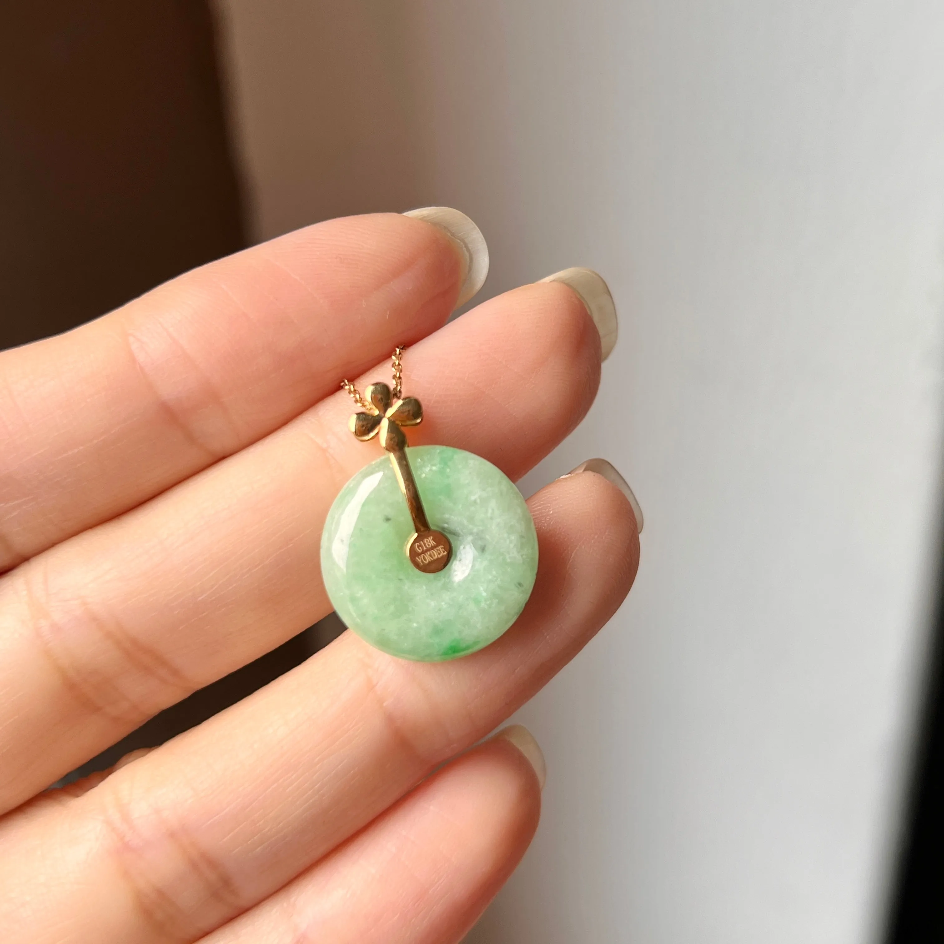 A-Grade Jadeite P.Petals Lilac Flower Donut Pendant No.172420