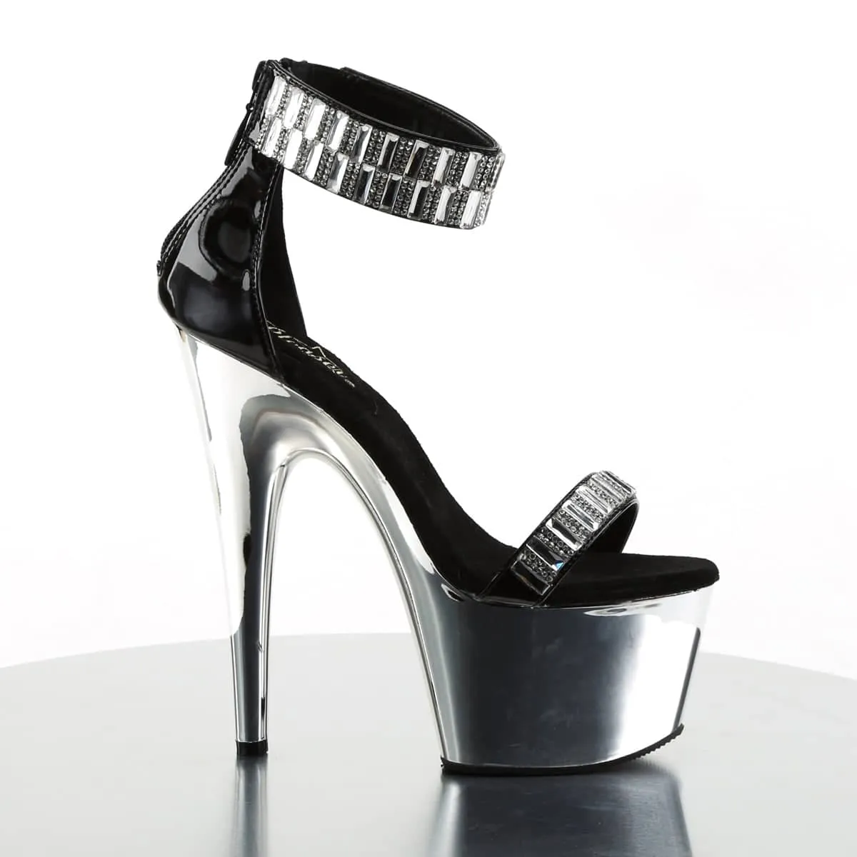 ADORE-769RS Silver & Black Ankle Sandal High Heel