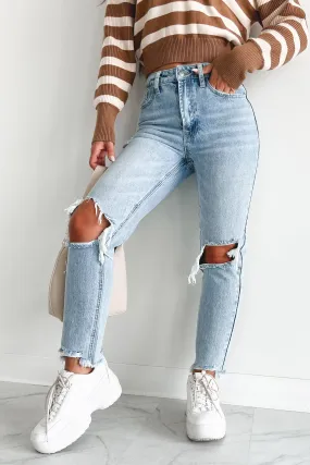 Alaina High Rise Distressed Boyfriend Jeans (Light Denim)