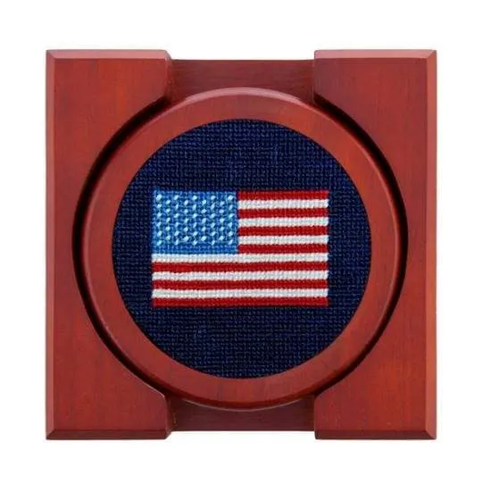 AMERICAN FLAG NEEDLEPOINT COASTER SET