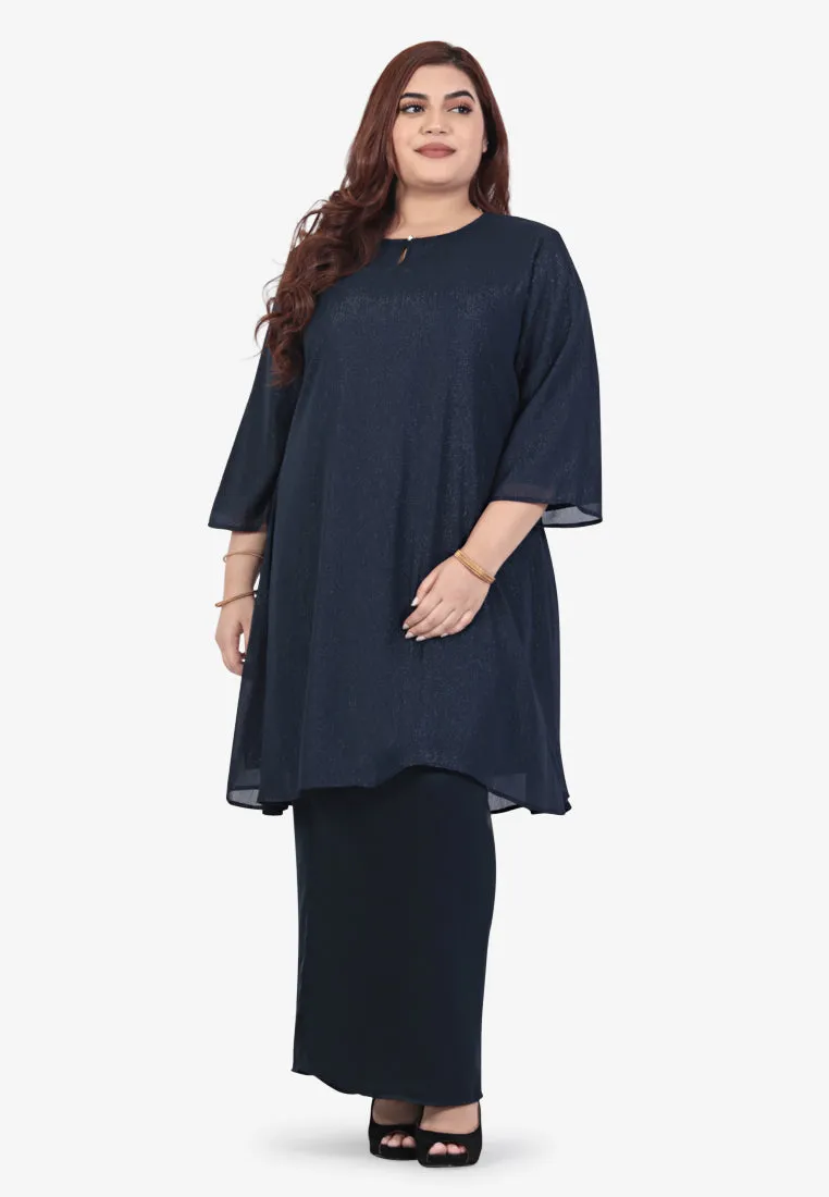 Amina Raya 3/4 Sleeve Glitter Kurung Set - Dark Blue