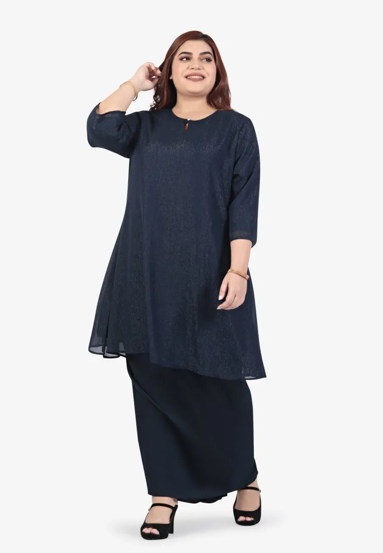 Amina Raya 3/4 Sleeve Glitter Kurung Set - Dark Blue