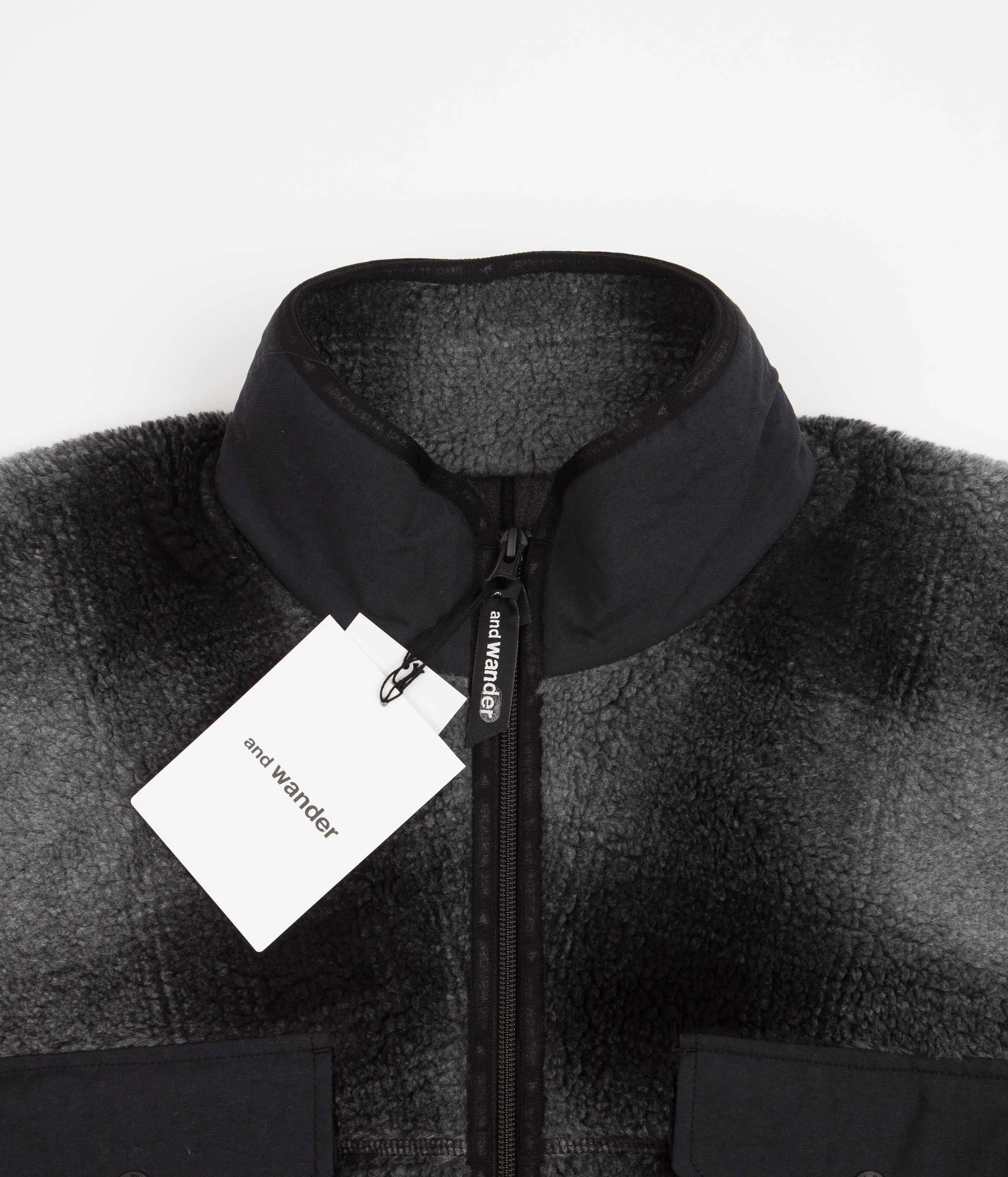 and wander Check Boa Jacket - Black