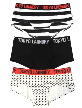 Ariana (3 Pack) Assorted Print Short Briefs In Ivory / Black - Tokyo Laundry