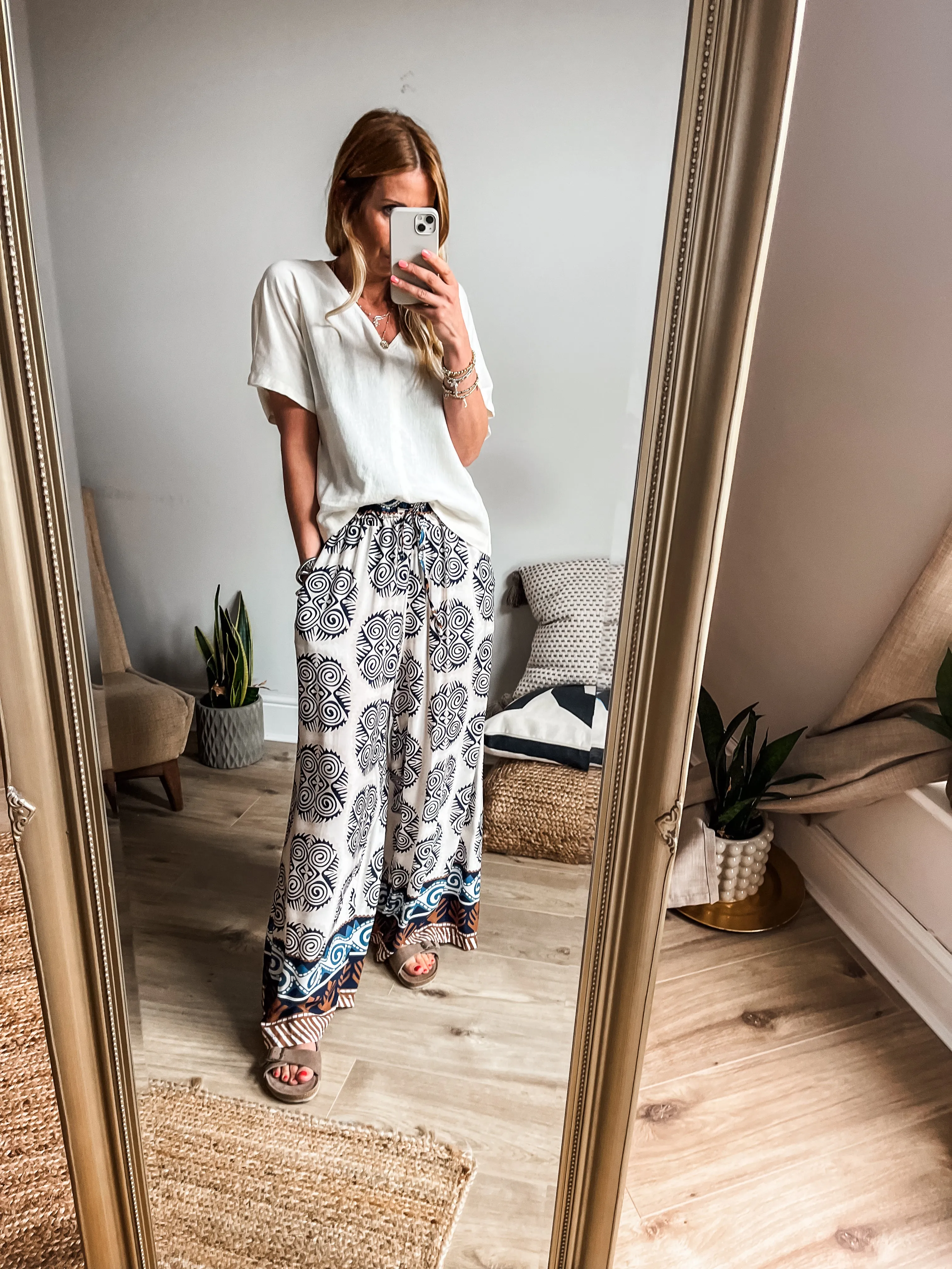 Aztec Print Wide Leg Trousers