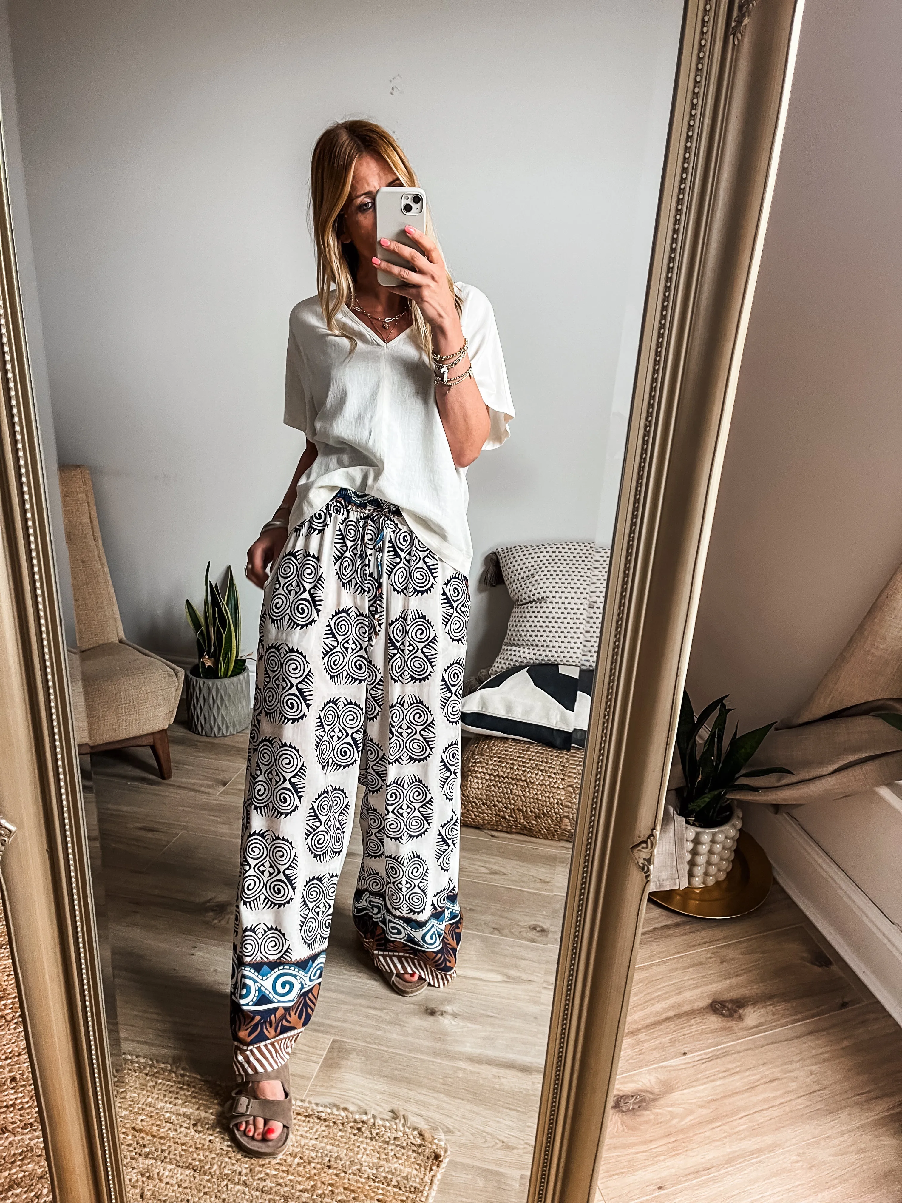 Aztec Print Wide Leg Trousers