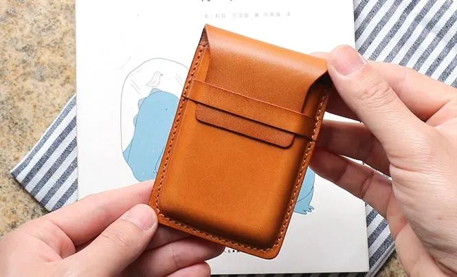 Badass Leather Mens Card Wallet Front Pocket Wallets Small Slim Wallet Change Wallet for Men