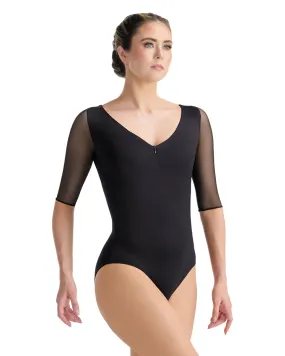 Ballet Rosa Maisie V Neck Zip Front Embroidery Mesh Back Half Sleeve Leotard - Womens