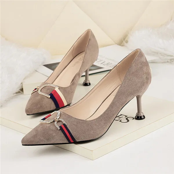 Beautiful Closed Toe Suede Upper High Heels Prom Shoes With Rhinestones PS009