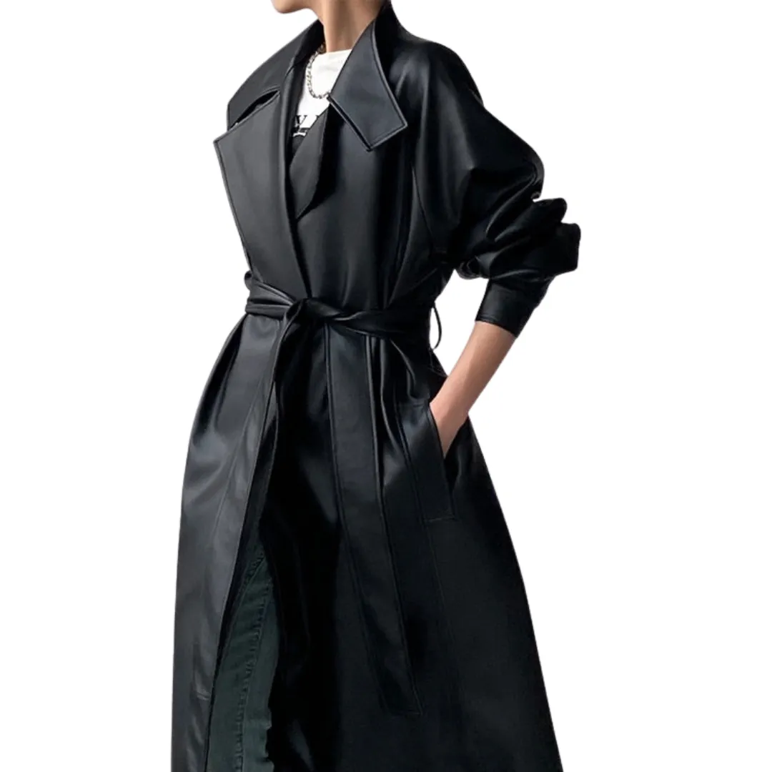 Belted Leather Trench Coat