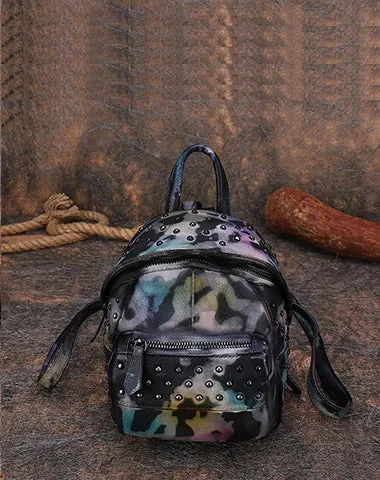 Best Vintage Rivets MIX Leather Rucksack Womens Small School Rucksack Leather Backpack Purse