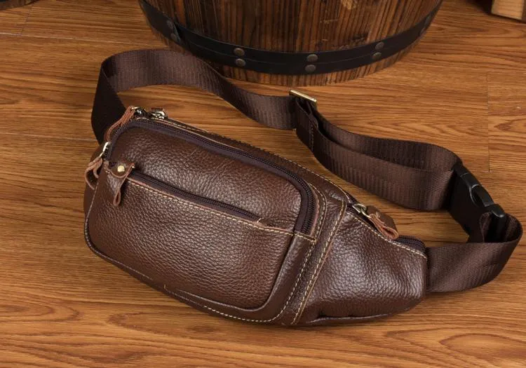 Black Leather Mens Fanny Pack Dark Brown Waist Bag Hip Pack Belt Bag Bumbag for Men