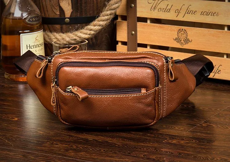 Black Leather Mens Fanny Pack Dark Brown Waist Bag Hip Pack Belt Bag Bumbag for Men