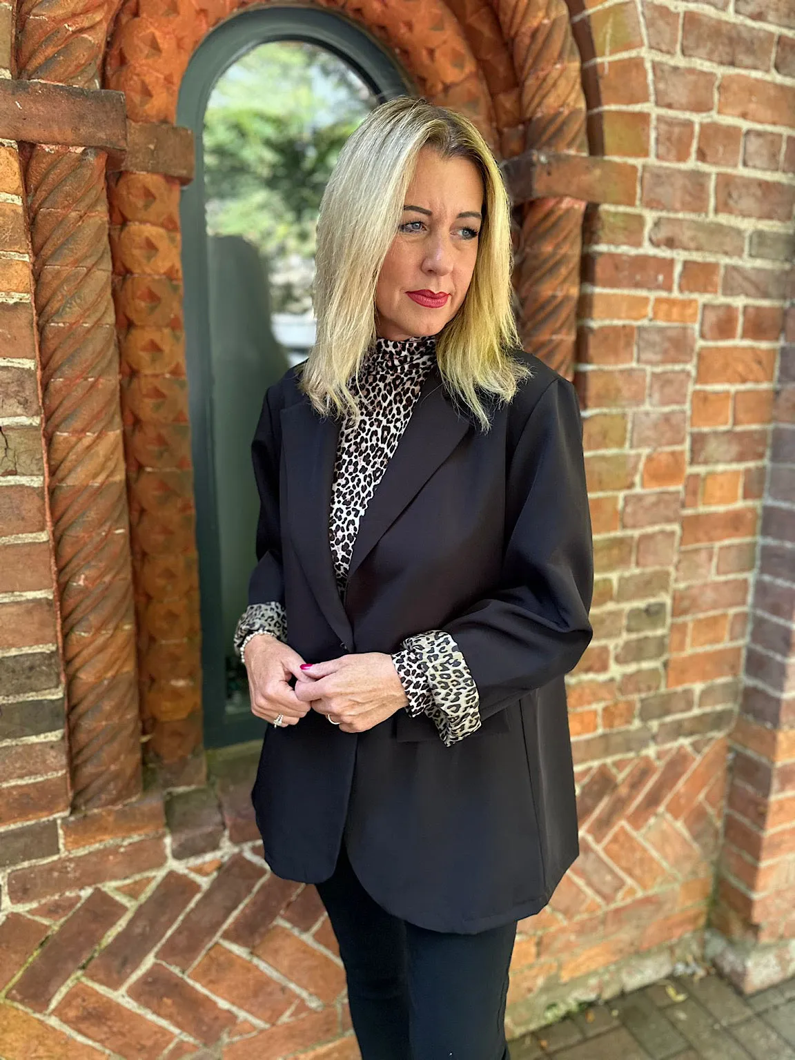 Black Leopard Printed Lined Blazer