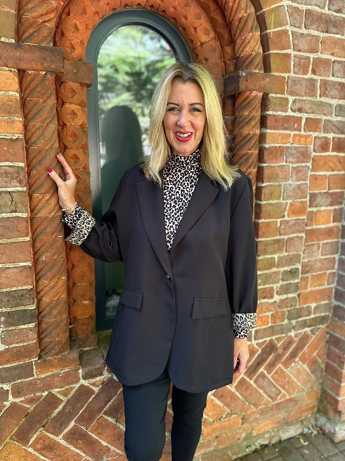 Black Leopard Printed Lined Blazer