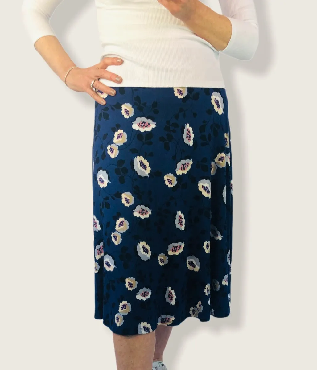 Blue Jersey Floral Midi Skirt 6