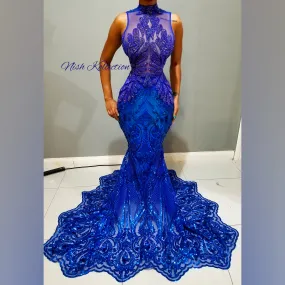 Blue Mia Amani Rhinestone Sequin Mermaid Gown