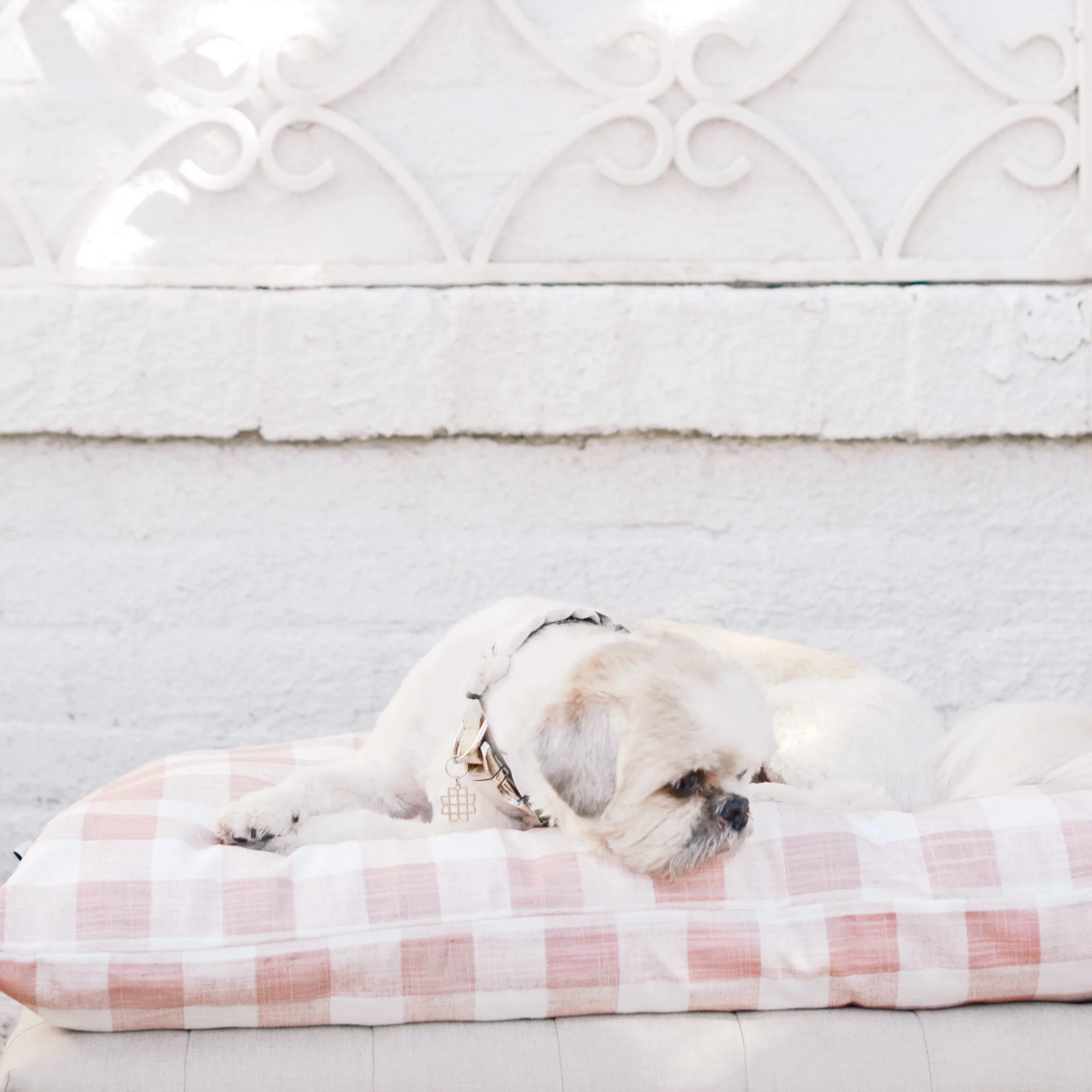 Blush Pink Gingham Check Dog Bed