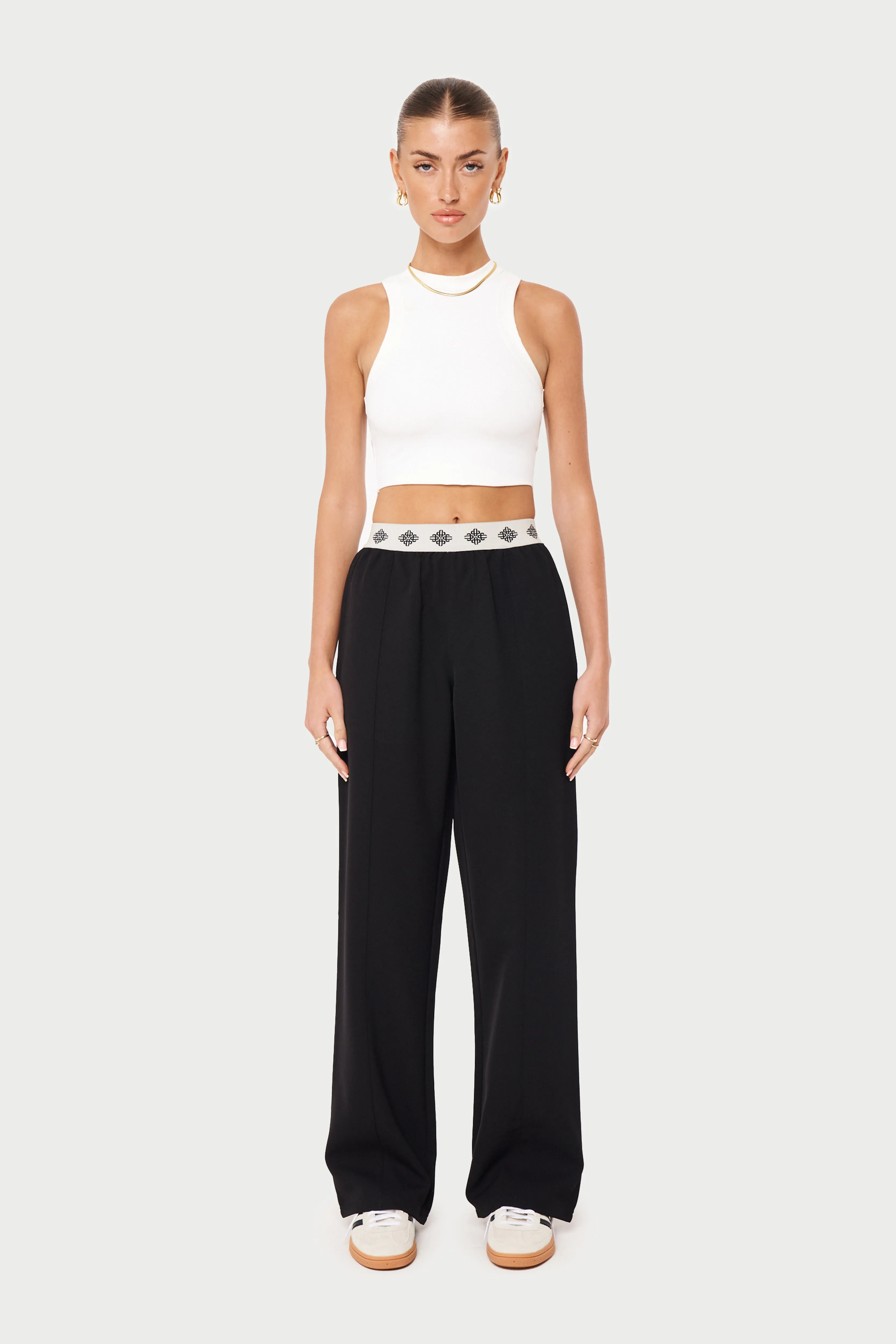 BRANDED WAISTBAND TAILORED PANT - BLACK