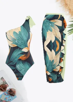 Brightly Shining Plants Print One Shoulder Swimsuit