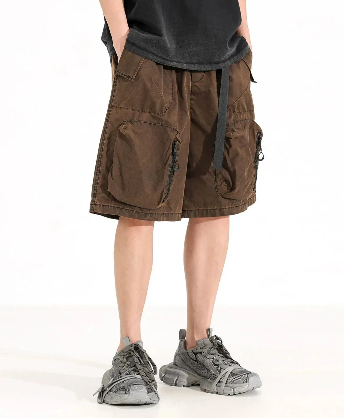 Cargo Utility Shorts with Multiple Zippered Pockets