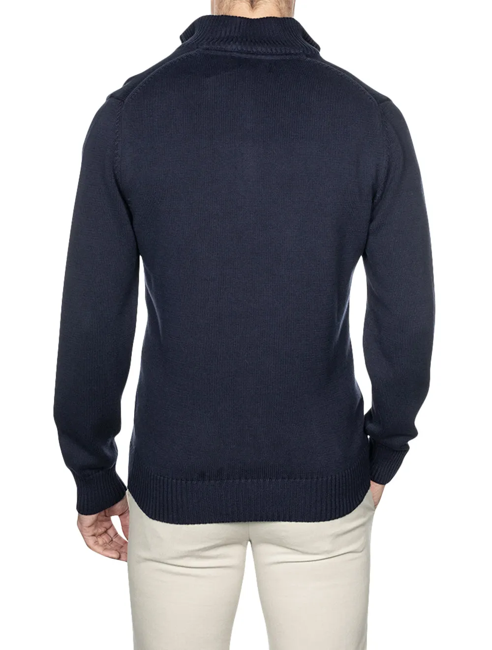 Casual Cotton Half-Zip Sweater Evening Blue