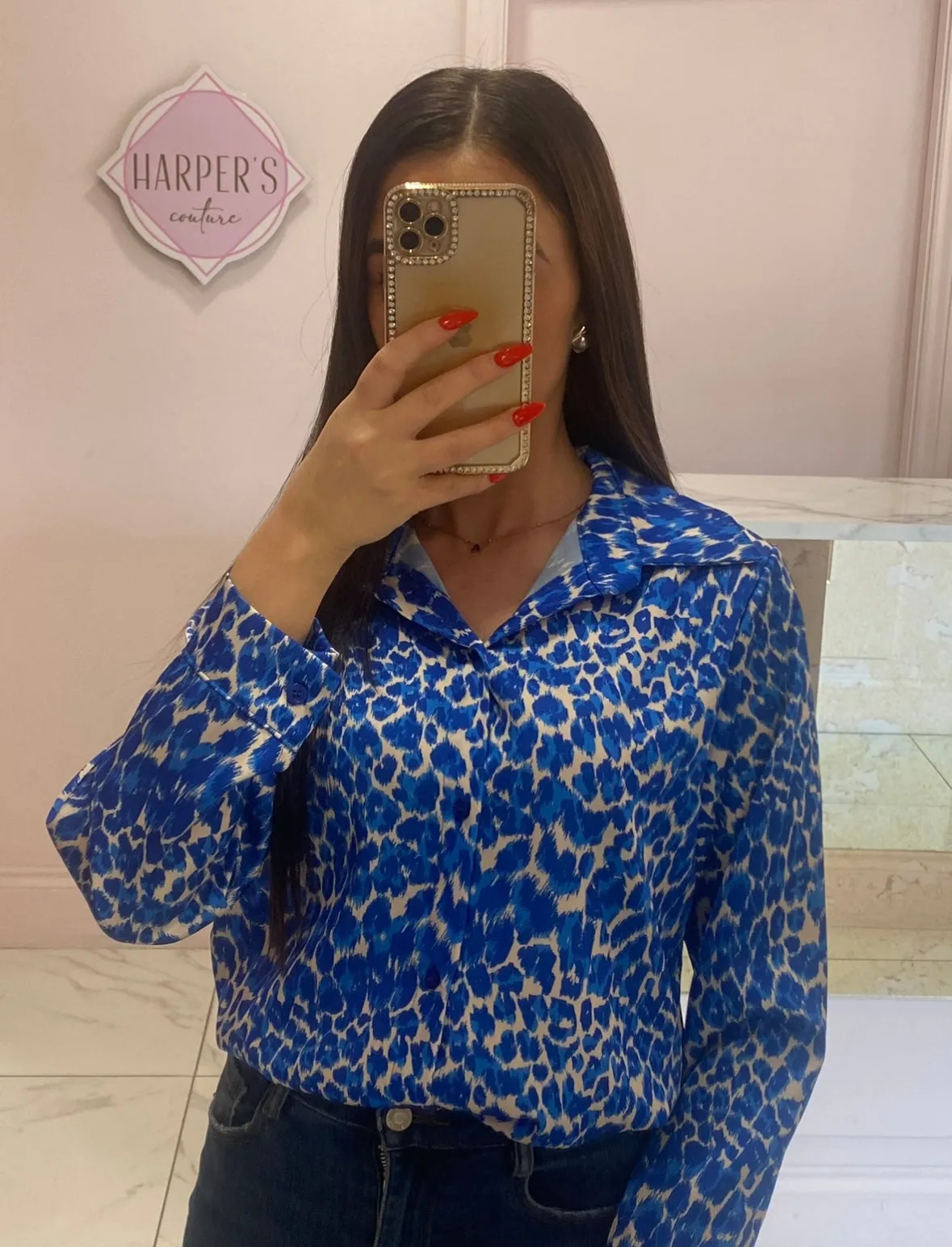 Celeste Blue Animal Print Blouse