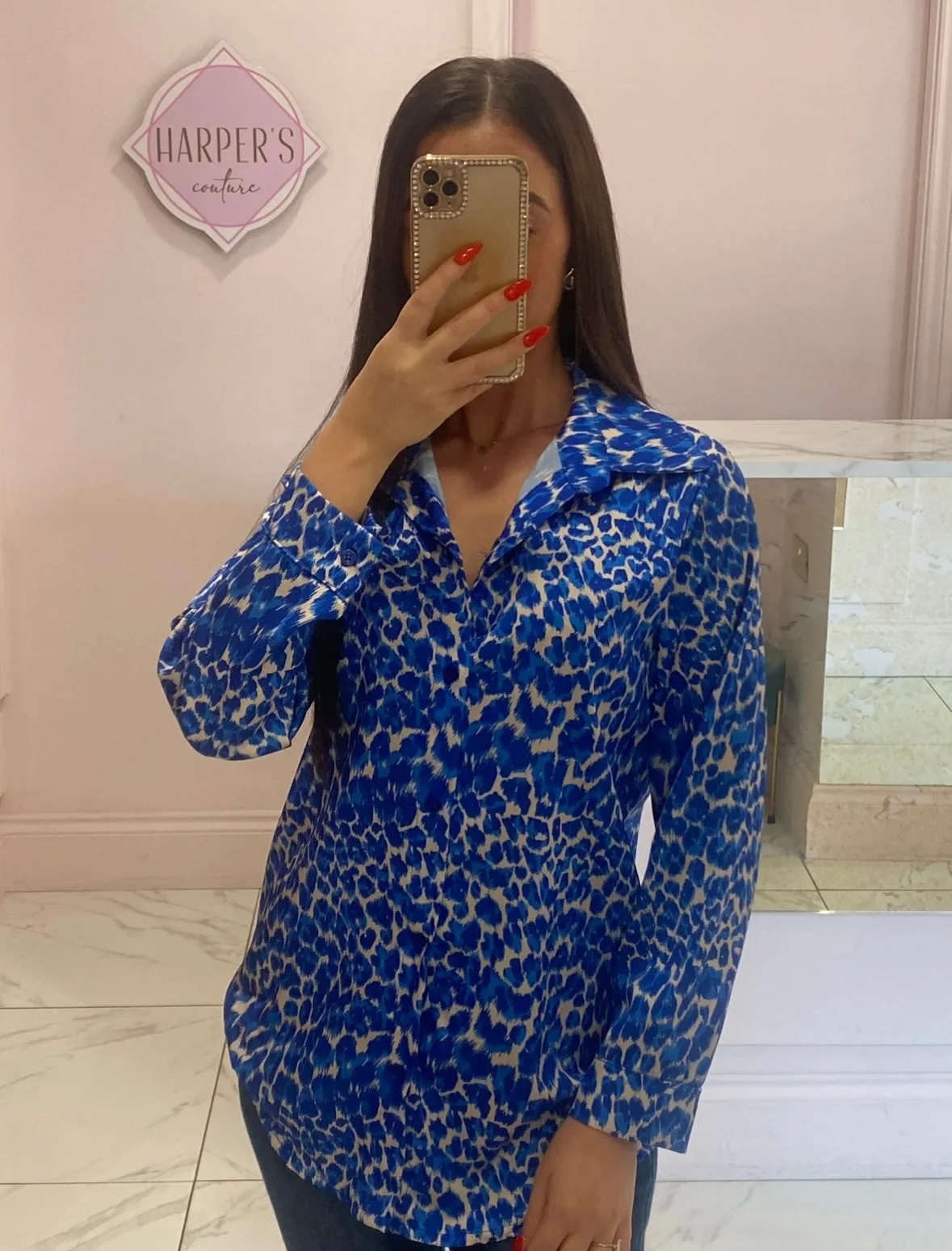 Celeste Blue Animal Print Blouse