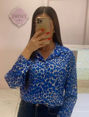 Celeste Blue Animal Print Blouse