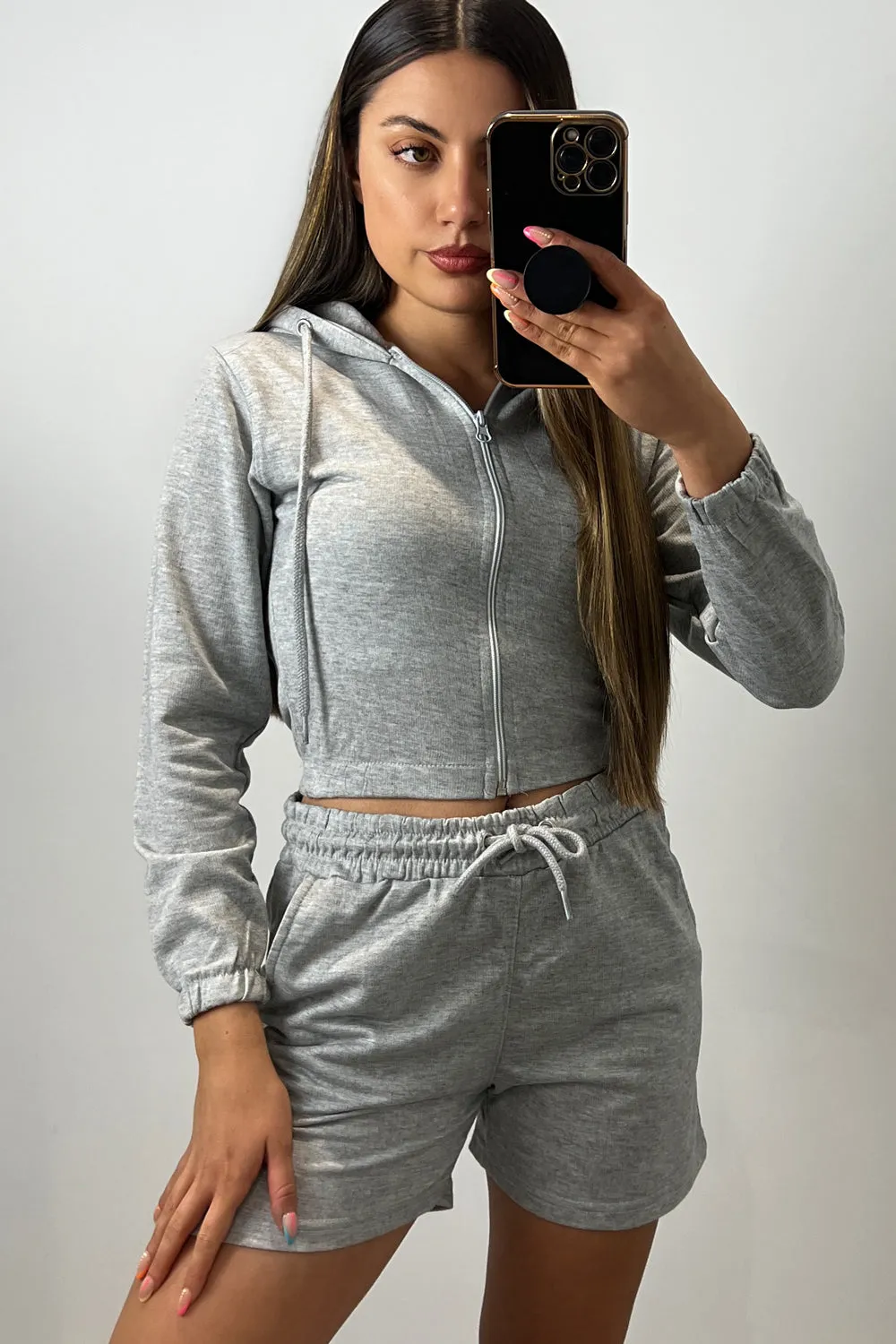 Chantel Grey 3 Piece Hoodie & Short Loungewear Set