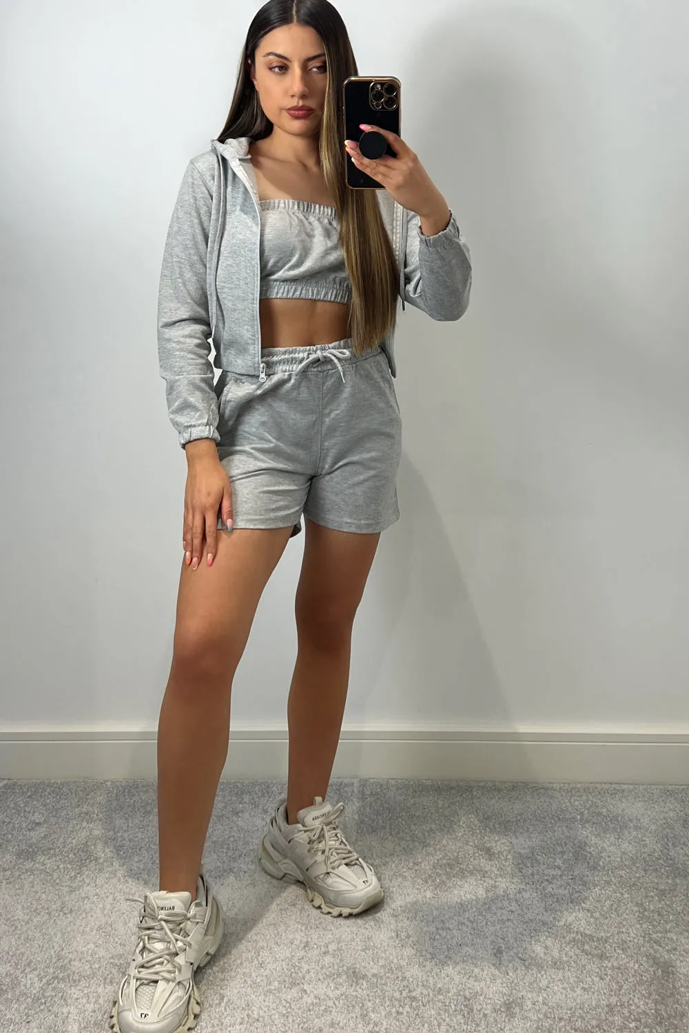 Chantel Grey 3 Piece Hoodie & Short Loungewear Set