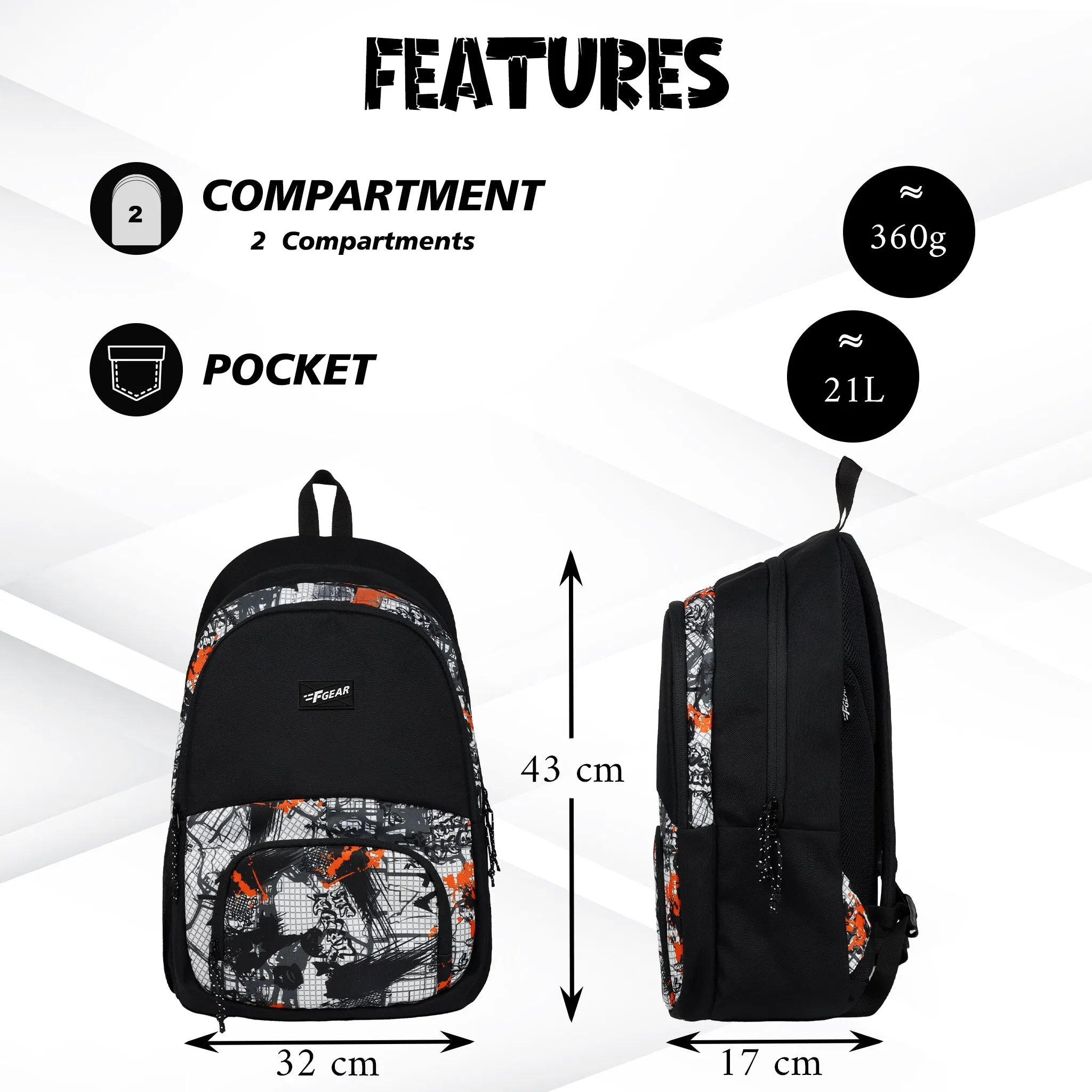 Chinook 21L Graphic Black Orange Backpack